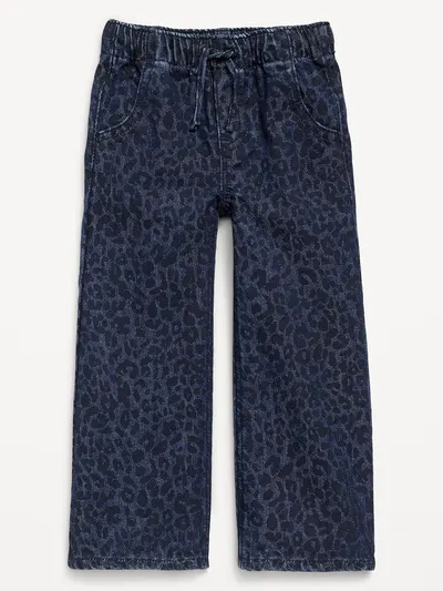 High-Waisted Baggy Wide-Leg Pull-On Jeans for Toddler Girls - Animal Print