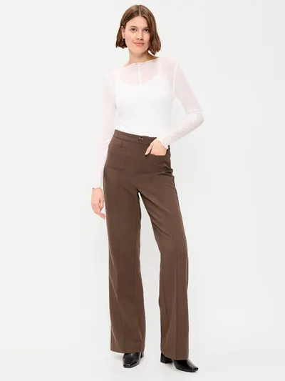 High-Waisted Patch Pocket Flare Pants - Earthen