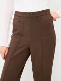 High-Waisted Patch Pocket Flare Pants - Earthen — view 4