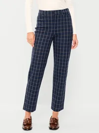High-Waisted Pixie Straight Pants - Navy Plaid — view 2