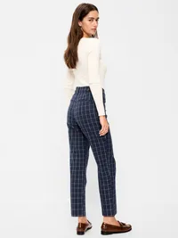 High-Waisted Pixie Straight Pants - Navy Plaid — view 3