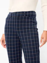 High-Waisted Pixie Straight Pants - Navy Plaid — view 4