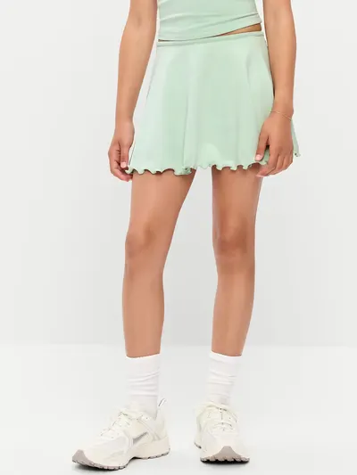High-Waisted StudioSmooth Ruffled Skort for Girls - Soft Aloe