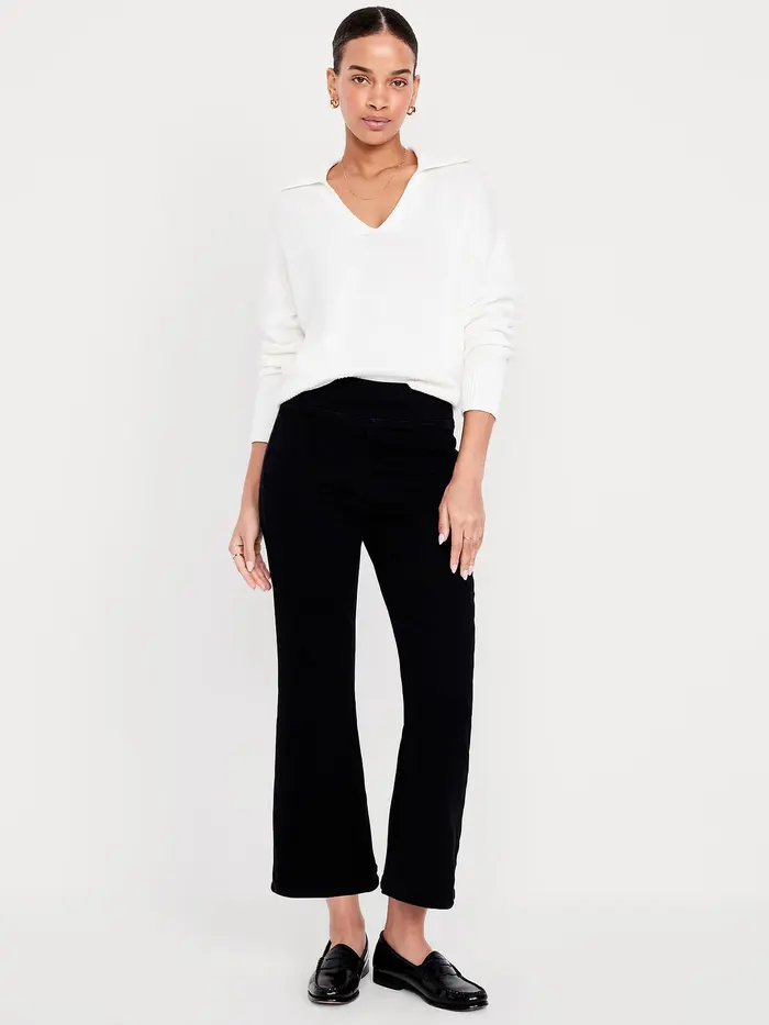 High-Waisted Weekender Pull-On Crop Flare Jeans - Black