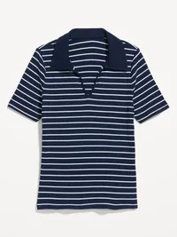 Keyhole Polo Top - White Stripe — view 4