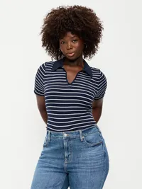 Keyhole Polo Top - White Stripe — view 5