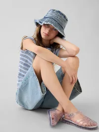 Kids Denim Bucket Hat - Washed medium blue — view 2