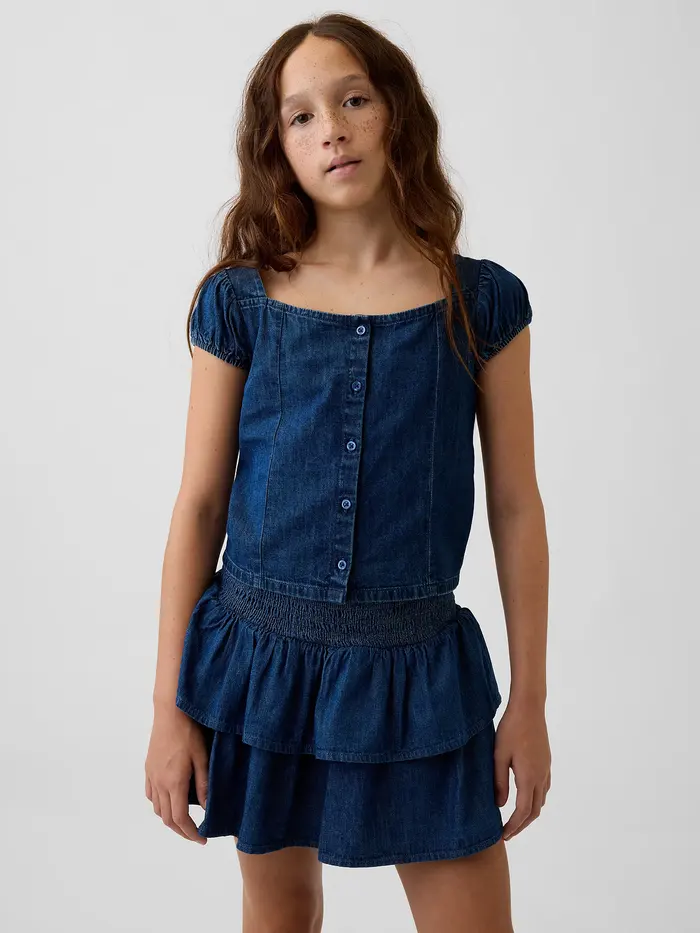 Kids Denim Button-Front Top - Dark wash