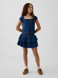 Kids Denim Button-Front Top - Dark wash — view 4