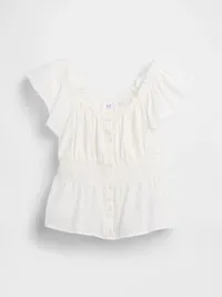 Kids Flutter-Sleeve Button-Front Top - New off white — view 2