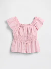 Kids Flutter-Sleeve Button-Front Top - Rose mist — view 2