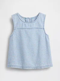 Kids Gingham Denim Shell Tank Top - Blue gingham — view 2