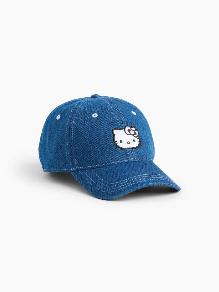 Kids Hello Kitty Denim Baseball Hat - Washed medium blue