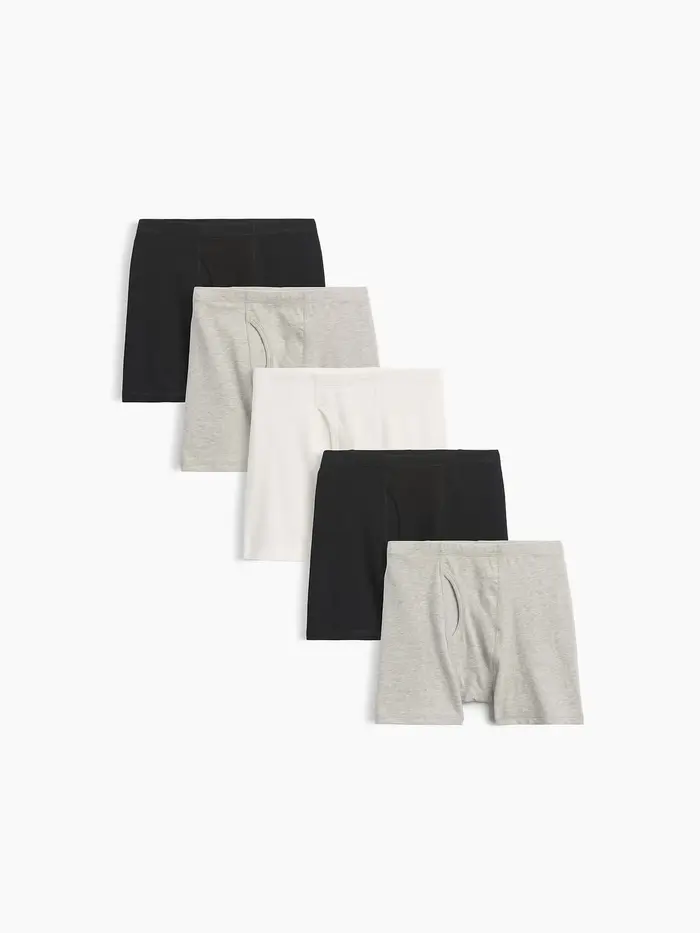 Kids Organic Stretch Cotton Solid Boxer Briefs (5-Pack) - Grey multi-pack