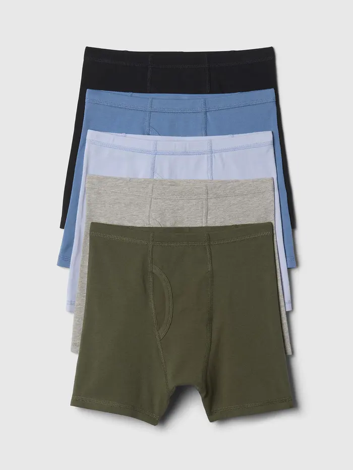 Kids Organic Stretch Cotton Solid Boxer Briefs (5-Pack) - Multi