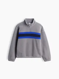 Kids Sherpa Relaxed Quarter-Zip Pullover - Pilot grey — view 5
