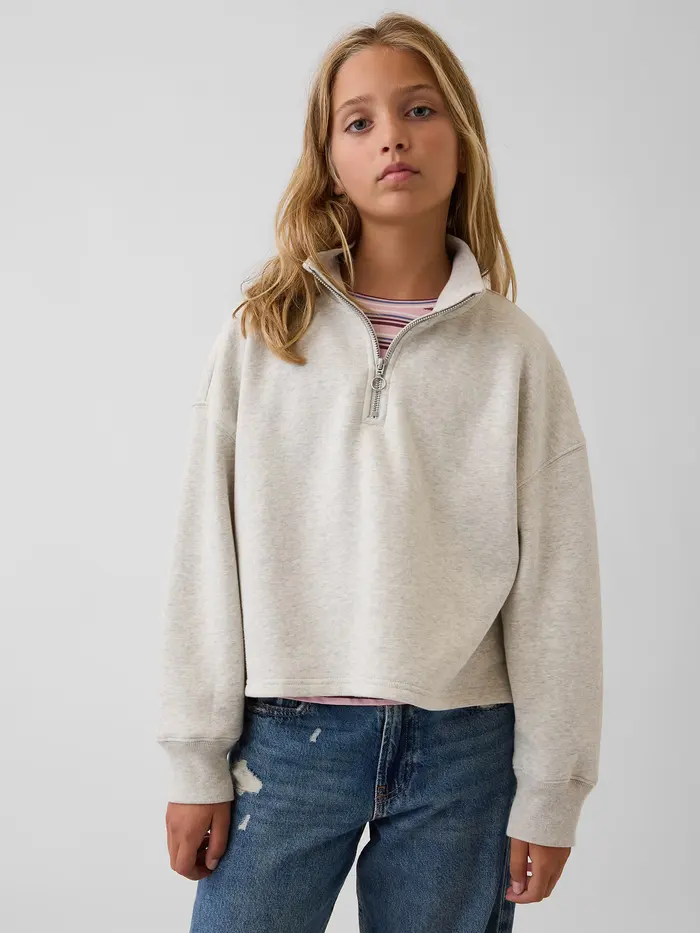 Kids VintageSoft Oversized Quarter-Zip Pullover - Light grey heather