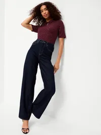 Lace Keyhole Polo Top - Red Lacquer — view 3