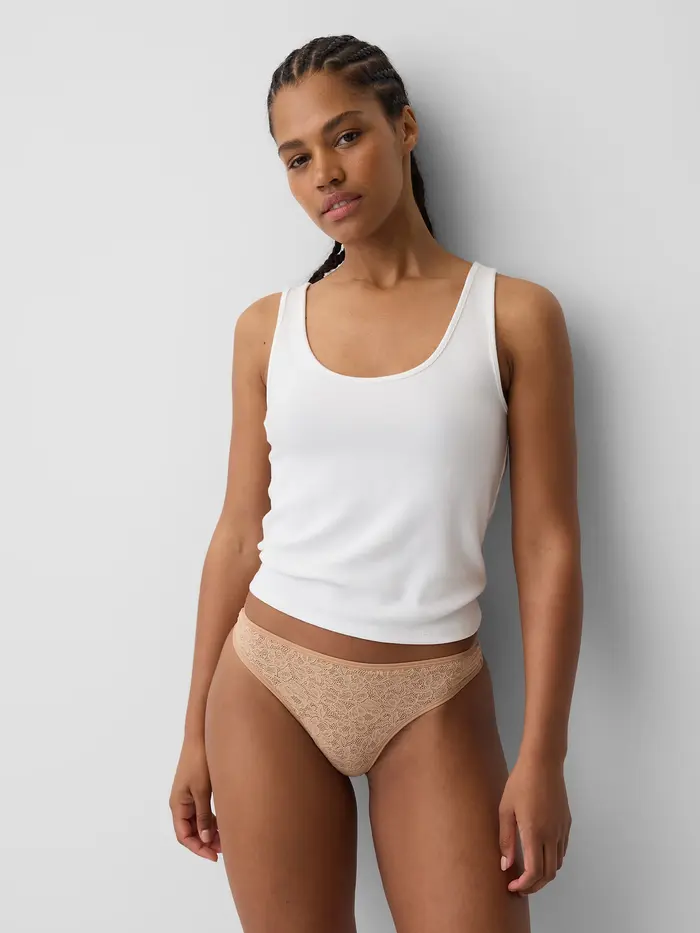 Lace Thong - Blush beige