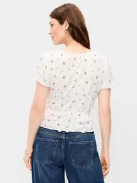 Lace-Trim Button-Down Top - White Floral — view 2