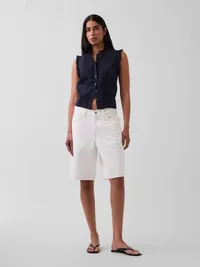 Lace-Trim Pintuck Button-Front Top - Navy blue uniform — view 2