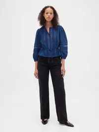 Lace-Trim Voile Top - Medium indigo — view 2