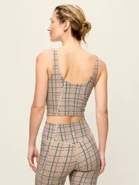 Light Support PowerSoft Longline Sports Bra - Cream Plaid — view 2