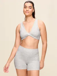 Light Support StudioSmooth Twist-Front Sports Bra - Medium Gray Heather — view 4