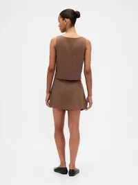 Linen-Blend Button-Front Mini Skort - Amber wood brown — view 2