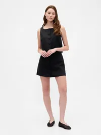 Linen-Blend Button-Front Shell Top - True black — view 5