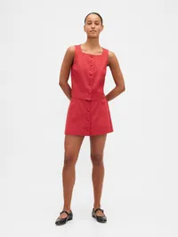 Linen-Blend Button-Front Shell Top - Washed red — view 5