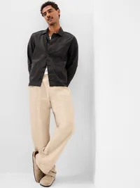 Linen-Blend Chore Jacket - Black — view 3
