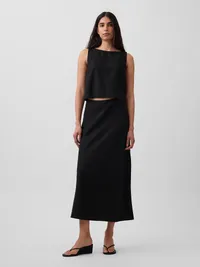 Linen-Blend Crop Shell Tank Top - Black — view 2