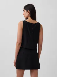 Linen-Blend Crop Shell Tank Top - Black — view 3