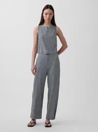 Linen-Blend Crop Shell Tank Top - Black gingham — view 2