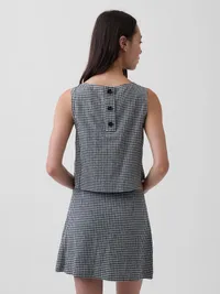 Linen-Blend Crop Shell Tank Top - Black gingham — view 3