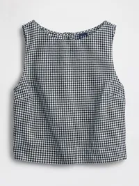 Linen-Blend Crop Shell Tank Top - Black gingham — view 5