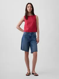 Linen-Blend Crop Shell Tank Top - Washed red — view 2