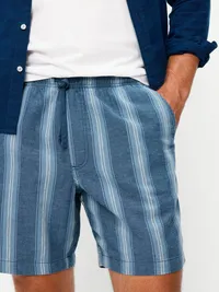 Linen-Blend Jogger Shorts -- 7-inch inseam - Navy Stripe — view 4