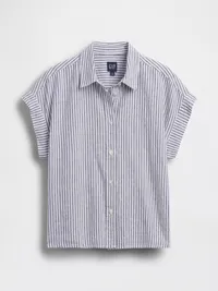 Linen-Blend Oversized Shirt - Blue & white stripe — view 5