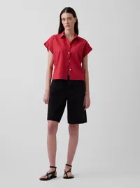Linen-Blend Oversized Shirt - Chakra red — view 2