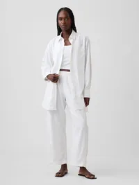Linen-Blend Oversized Tunic Shirt - Fresh white — view 2