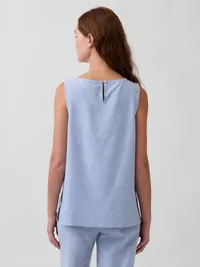 Linen-Blend Shell Tank Top - Blue suede — view 3