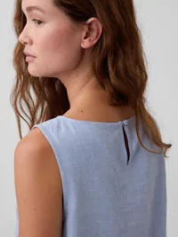 Linen-Blend Shell Tank Top - Blue suede — view 4