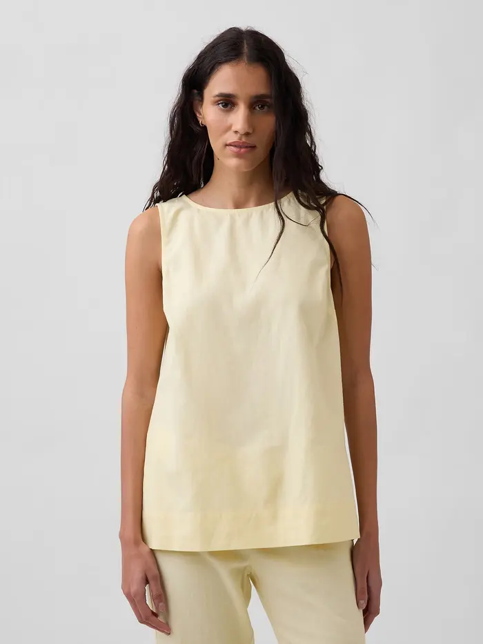 Linen-Blend Shell Tank Top - Maize yellow