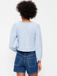 Long-Sleeve Button-Down Top - Blue Stripe — view 2