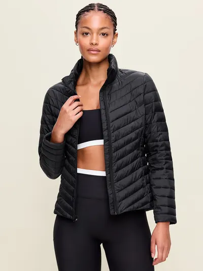 Long-Sleeve Chevron Puffer Jacket - Black Jack