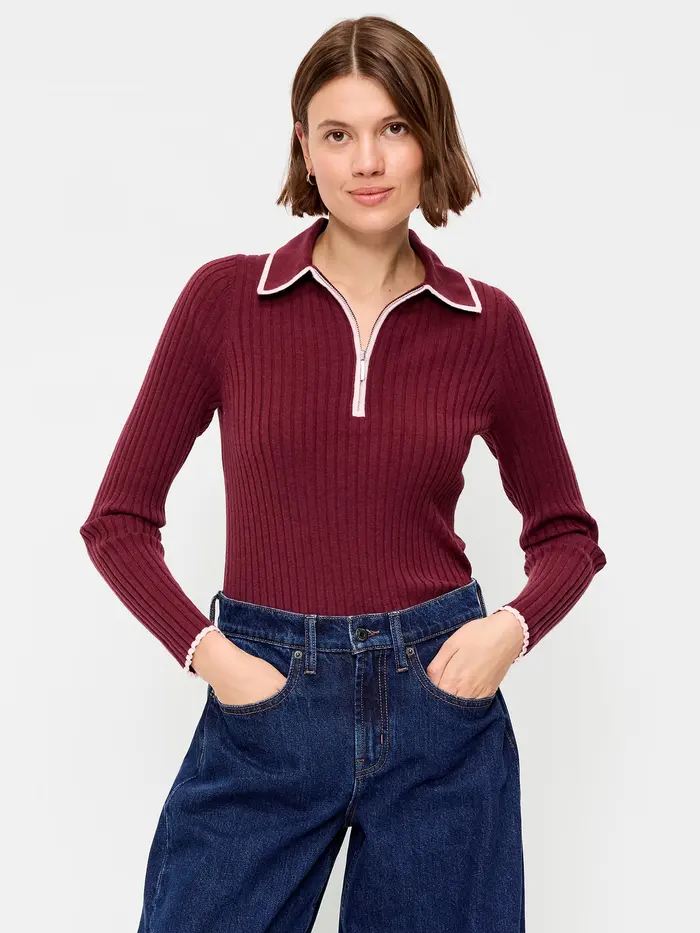Long-Sleeve Half-Zip Top - Red Lacquer