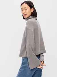 Long-Sleeve Oversized Turtleneck Top - Heather Grey — view 2