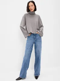 Long-Sleeve Oversized Turtleneck Top - Heather Grey — view 3
